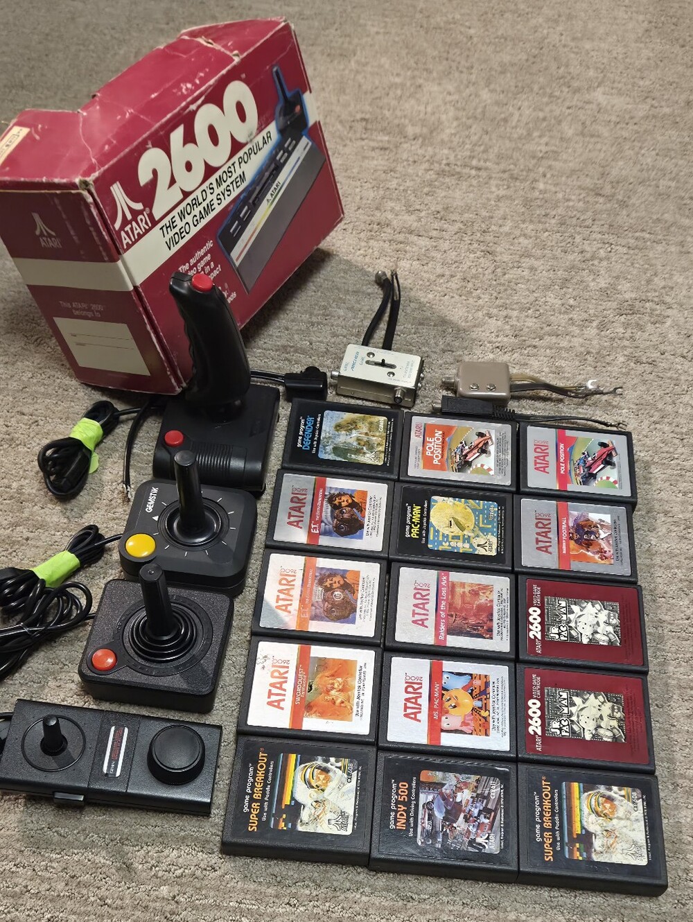 Vintage Atari 2600 Game Bundle Lot w/ 12+ Games 4 Controllers